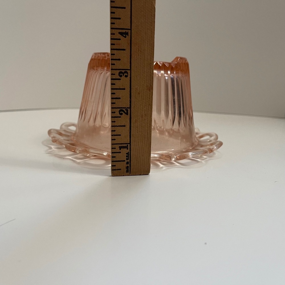 Vintage Pink Depression Glass Open Lace Edge Bowl Ribbed Starburst Planter FLAW - Picture 5 of 7